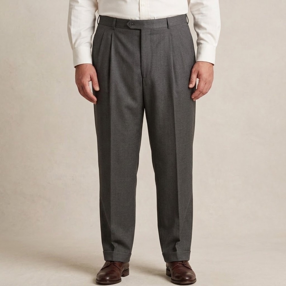 Pronto Uomo Pleated Dress Pants Mens 40 Waist Gray 100% Worsted Wool EUC